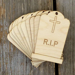 10x Wooden Grave Stone Scalloped RIP Craft Shape 3mm Ply Halloween Decoration - Picture 1 of 3