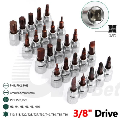 Torx Hex Phillips Pozidriv Slotted Bit Socket Set 3/8" Drive Metric Various Size - Image 1 of 4
