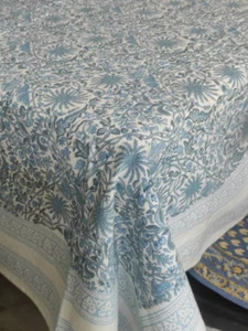 Indian Hand Block Print Cotton Tablecloth Floral Rectangle Table Cover Décor - Picture 1 of 6