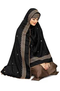 Beautiful 3D Effect Embroidered Black Women Islamic Hijab of Middle East Fashion - Picture 1 of 5