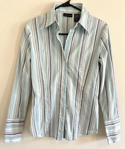 New York & Copany Women’s Button Up Shirt Pinstripe Open Front V Neck Sz Small - Picture 1 of 6