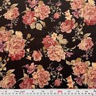 Mauve Florals on Black Unbranded Cotton Fabric Remnant 14" x 43"