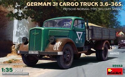 German 3t Cargo Truck 3,6-36s. Pritsche-normal-type. Military Service 1:35 Kit - Immagine 1 di 4