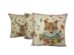 Autumn Friends Linen Cushion 45x45cm Choose Cover Only or Filled Cushion Animals