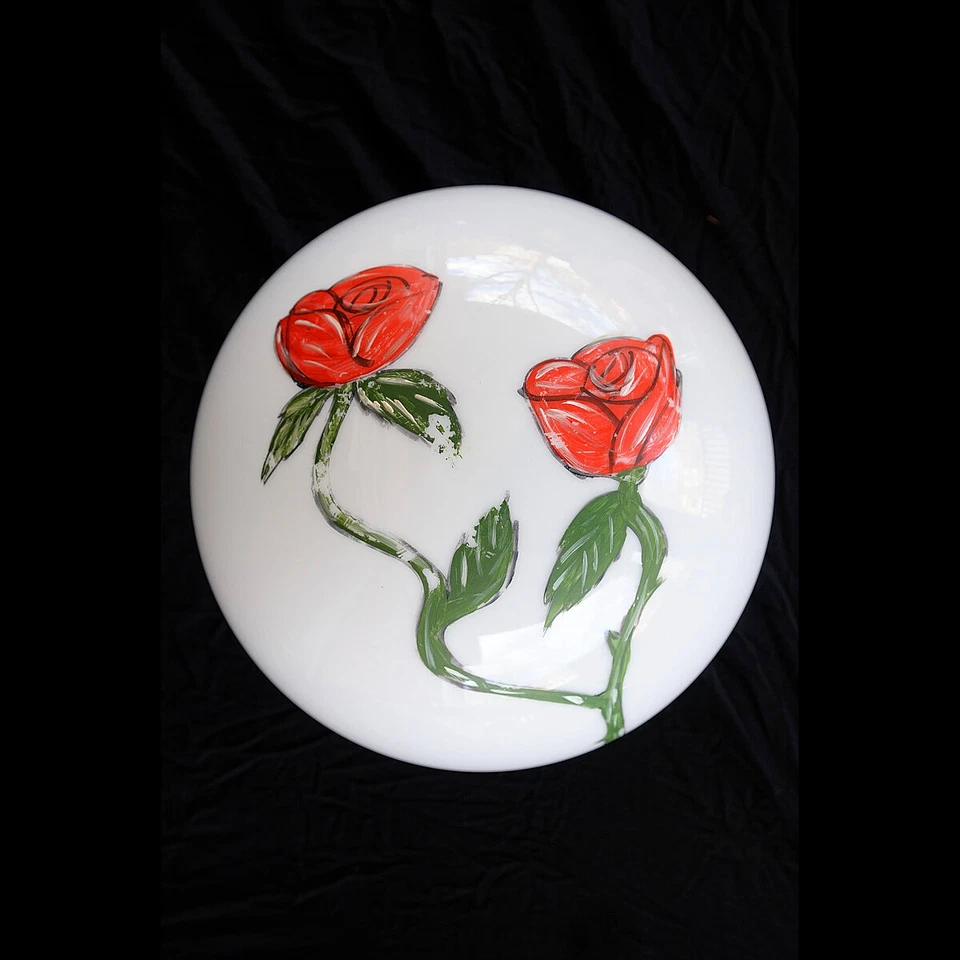 LIGHT SHADE Roses 18" SCHOOL HoUsE  HaNd Painted MiLK Glass Art Deco 1930s 1940s - Image 1 of 4