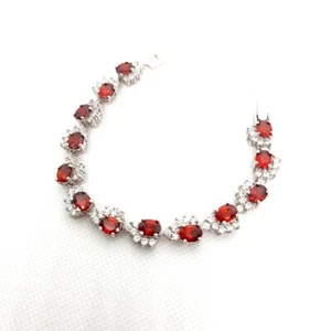 Bracelet Red Garnet simulated 18K WHITE GOLD FILLED GP Tennis line VTG look 7 " - Picture 1 of 4