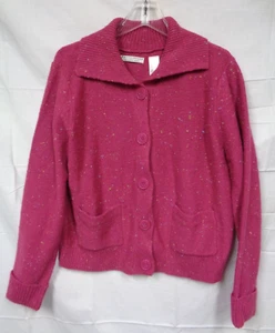 Women's CRAZY HORSE Liz Claiborne PINK CONFETTI Large Button Cardigan Sweater XL - Picture 1 of 8