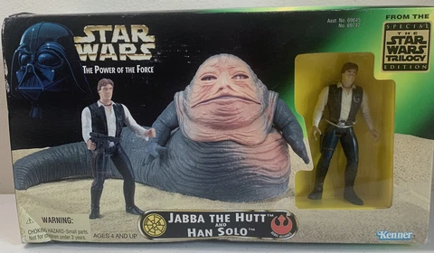 Vintage 1997 Kenner Star Wars Jabba the Hut & Han Solo Figures Box wear Cover