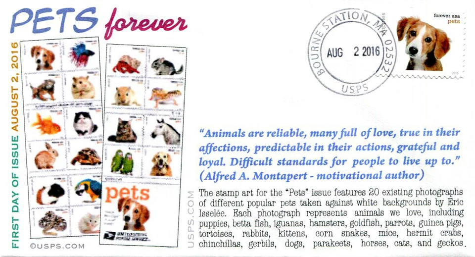 COVERSCAPE computer generated Pets 2016 forever stamps U/O fdc - Image 1 of 1