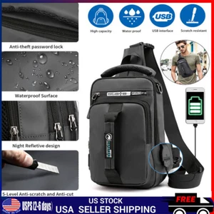 Men's Sling Crossbody Bag Anti-theft Chest Shoulder Messenger Backpack USB Port - Picture 1 of 14