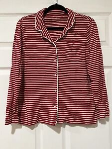 Talbots Women’s Size Medium Red And White striped cotton Button Up pajamas Top