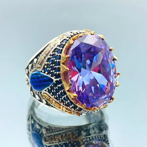 Men Simulated Amethyst 925 Sterling Silver Ring Handmade Gift For Him Turkish - Picture 1 of 11