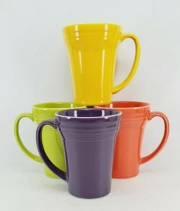 set 4 LATTE bistro MUG CUP poppy mulberry daffodil lemongrass FIESTA 18 OZ new - Picture 1 of 3