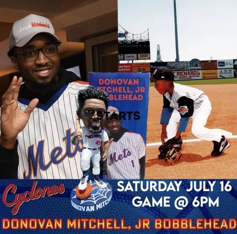 2022 BROOKLYN CYCLONES SGA DONOVAN MITCHELL BOBBLEHEAD NBA UTAH JAZZ METS MiLB Cover