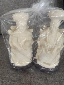 Pair Of Chinese King And Queen Statues Ivory Color New In Clear Plastic - Picture 1 of 4