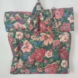 Travel Makeup Bag Green Vtg Floral Zip Around Soft Toiletry Case Container Set - Picture 1 of 12