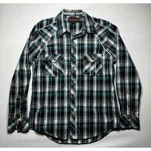Rock & Roll Cowboy Men's Blue Black Plaid Pearl Snap Western Shirt - Size L - Picture 1 of 4