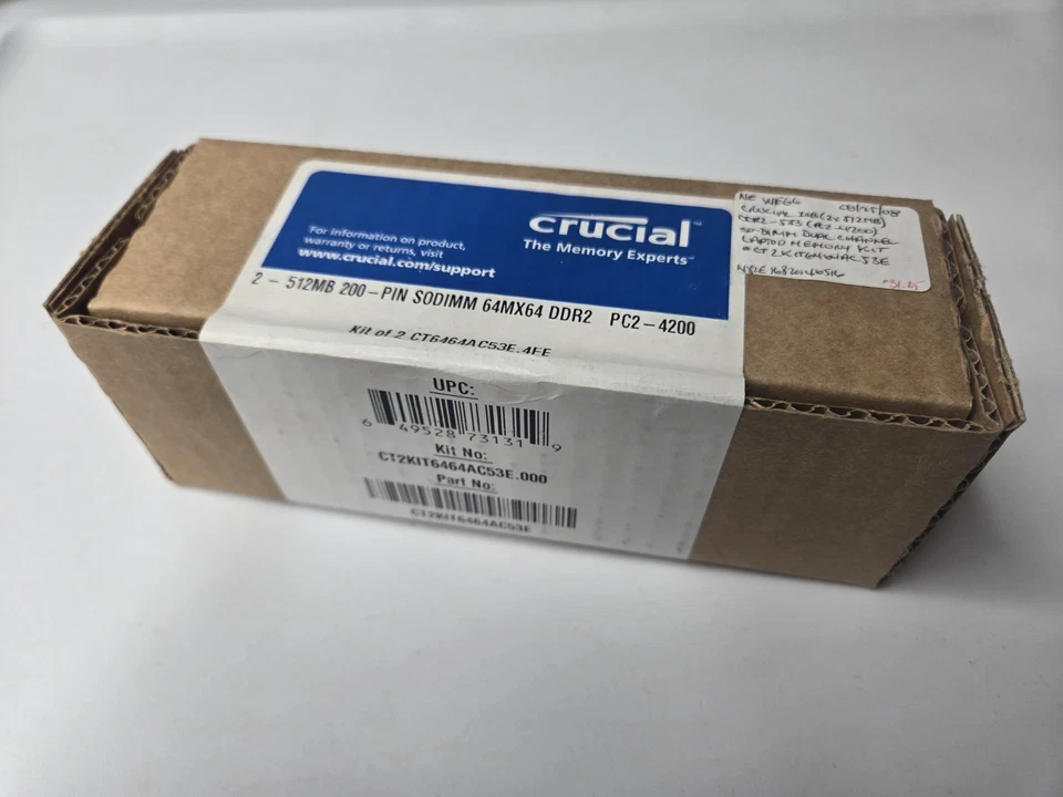 SELLADO Crucial x2 512MB 200 RAM Sticks - SODIMM 64MX64 DDR2 PC2-4200 Foto 1 de 4