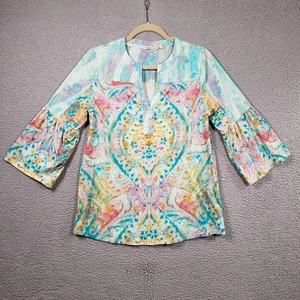 Weiche Umrandung Zafraya Bluse Oberteil Damen XS Batik 3/4 Glockenärmel V-Ausschnitt - Bild 1 von 12