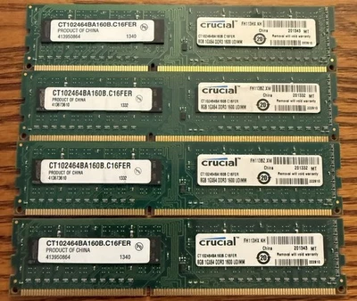 32GB CRUCIAL 4x8GB PC3L-12800u DDR3-1600MHz 2Rx8 Non-ECC # CT102464BD160B.C16FN - Image 1 of 2