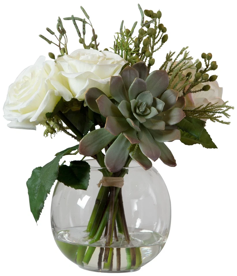 盆栽人造奶油玫瑰绿色多肉花瓶家居装饰花 — 第 1/1 张图片