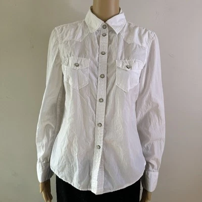 Vtg GAP White Tailored Blouse Pearl Snaps Yoked Fitted Button Up Shirt Y2K S - Image 1 of 4