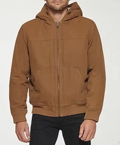Mens LEVI STRAUSS S Brown Canvas Sherpa Lined Hooded Workwear Bomber Jacket Coat - Picture 1 of 6