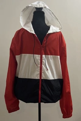 Forever 21 Men’s Windbreaker Jacket - Red White Black - Size Large - Hoodie - Image 1 of 4