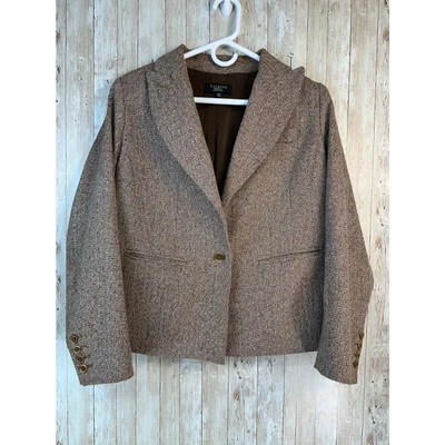 Blazer Talbots Mezcla Lana 14WP Marrón Espiga Forrado Tweed Trabajo Carrera Abrigo Foto 1 de 4