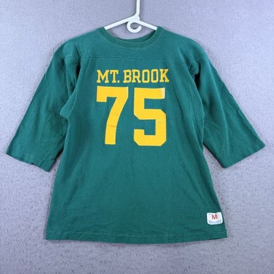 Vintage Champion Football Jersey 3/4 Sleeve Green Sz M Cotton Mt. Brook 60s 70s - Image 1 of 4