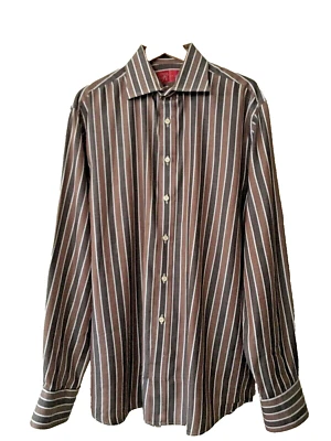 Men dress shirt Rufus color brown white herringbone striped 100% cotton - Image 1 of 4