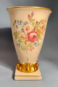 Vintage Round Floral Ceramic Oriental Vase with Square Base and Gold Effects - Picture 1 of 6