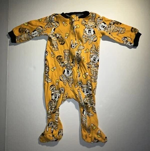 3/6M Long Sleeve Baby Disney Halloween Orange Mickey Mouse Mummy Footed Jumpsuit - Picture 1 of 5