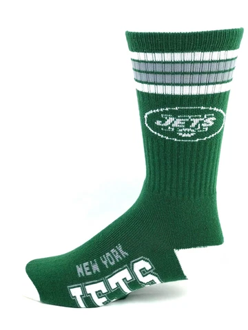 New York Jets Football Green & White Deuce 4 Stripe Crew Socks Cover