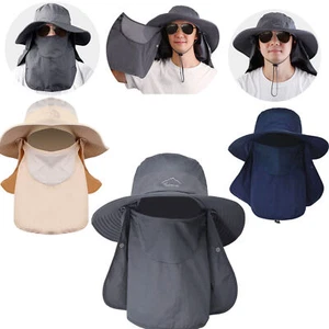 UPF50+ Fishing Bucket Hat Wide Brim & Detachable Neck Flap for Hiking Travel - Picture 1 of 23