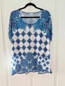 Coral Bay Woman's Size 2x Blue Rhinestone Embellishments Sweater Top - Picture 1 of 4
