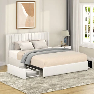 Same as B083P156197 Anda Patented 2-Drawers Storage Bed Queen Size Ivory Boucle - Picture 1 of 10