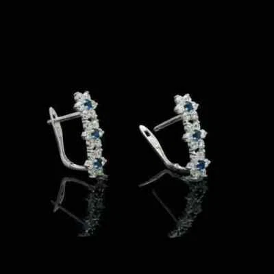 2Ct Round Lab Created Blue Sapphire Huggie Hoop Earrings 14K White Gold Plated - Image 1 of 4