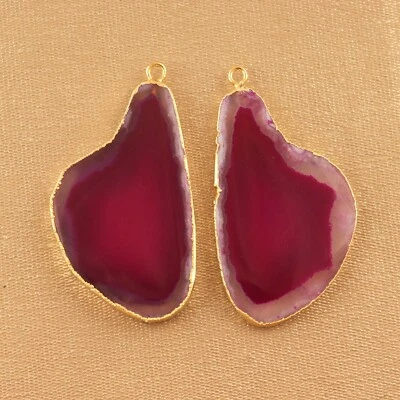 Natural Dark Purple Agate Slice Gold Electroplated DIY Earring Pair Connectors - Imagem 1 de 3