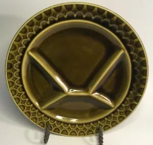 Art Deco French Majolica Fondue Serving Plates w Dip Well Sarreguemines Set of 6 - Picture 1 of 12