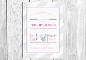 Personalised Baby Shower Invites with Envelopes, It's a girl, Elephant, Cute - Picture 1 of 5