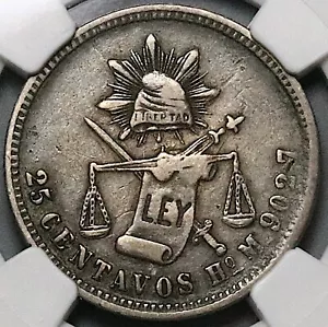 1884-Ho NGC XF 45 Mexico 25 Centavos Hermosillo Mint Silver Coin (23090502C) - Picture 1 of 6