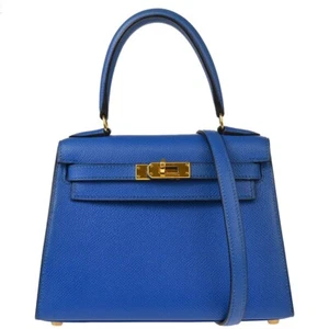 Hermes Blue Couchevel Mini Kelly 20 2way Sellier 2way Handbag ◯Z N 134418 - Picture 1 of 11