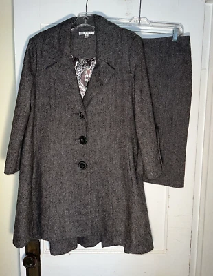 Cabi 2 Piezas Shakespeare Swing Tweed Botón Abrigo Chaqueta y Falda Traje Talla 8 c793 Foto 1 de 4