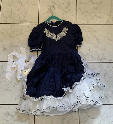süßes Kleid festlich Gr. 122/128 Blau Weiss mit Gürtel Tüll - Bild 1 von 4