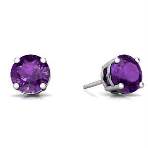 2 Ct Amethyst Round Stud Earrings 14Kt White Gold