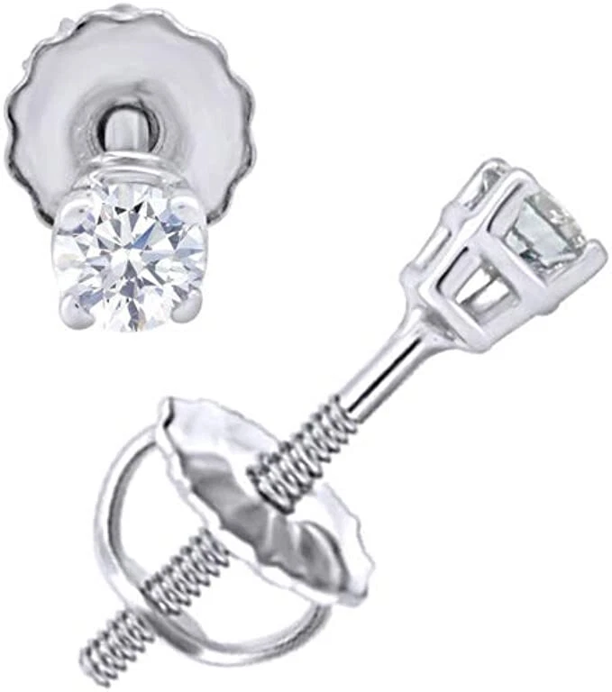 Aretes solitarios redondos de diamantes cultivados en laboratorio de 1/4 quilate en oro blanco macizo de 10 k Foto 1 de 4