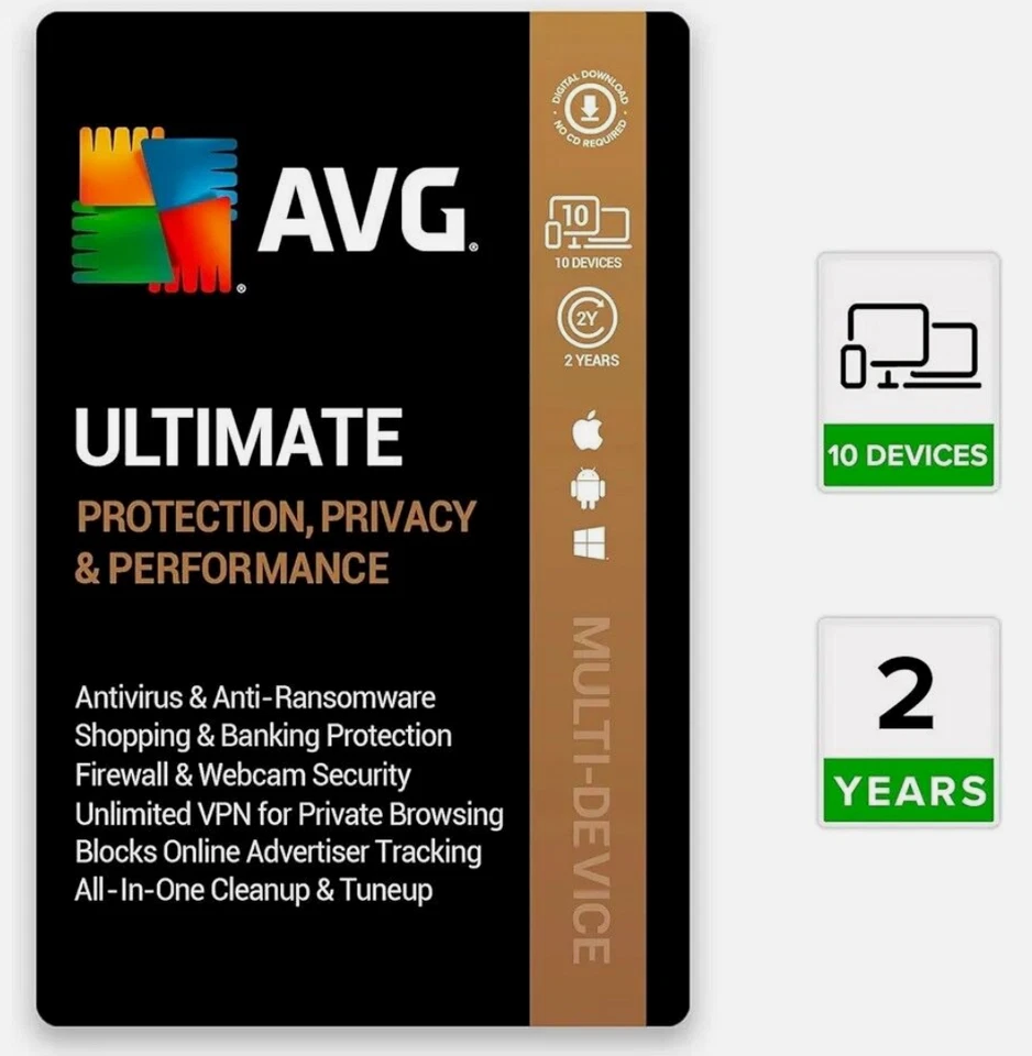 AVG Ultimate Security 2024 10 Devices 2 Years New Retail Ships Fast ! - Image 1 of 1