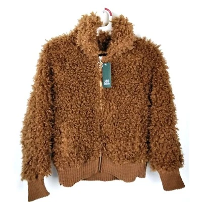 Wild Fable NWT Juniors Bomber Sherpa Cognac Brown Zip Up Coat XS - Image 1 of 4