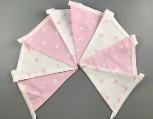 Pink and white bird fabric double sided bunting, Ideal for nursery